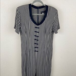 Vintage Metropolitan Black and Gray Striped Sheath Dress